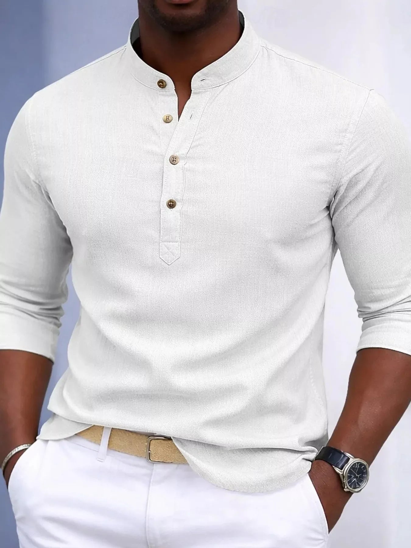 Men's Full Size Button Detail Slim Fit Shirt Plus Size