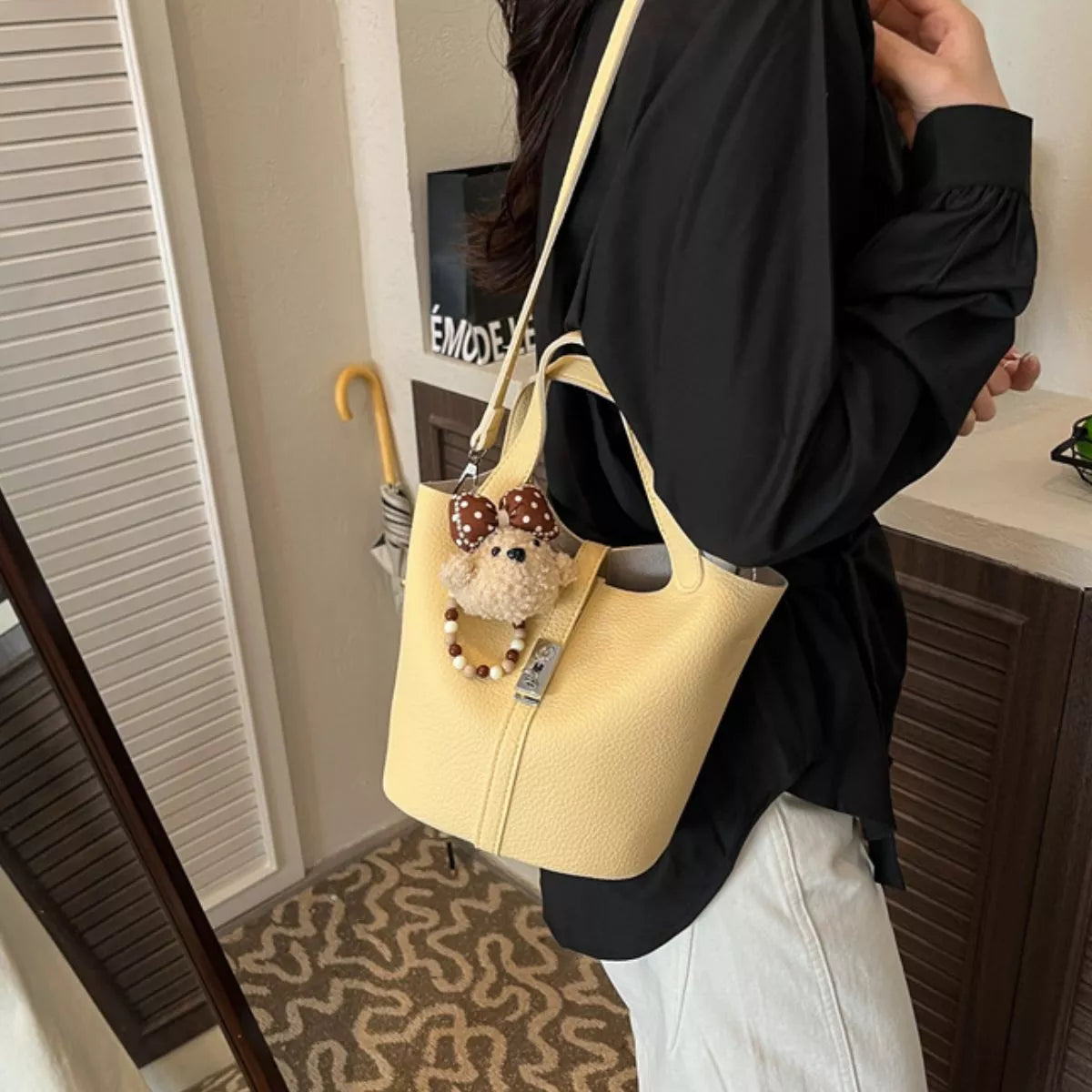 Leather Bucket Crossbody Bag