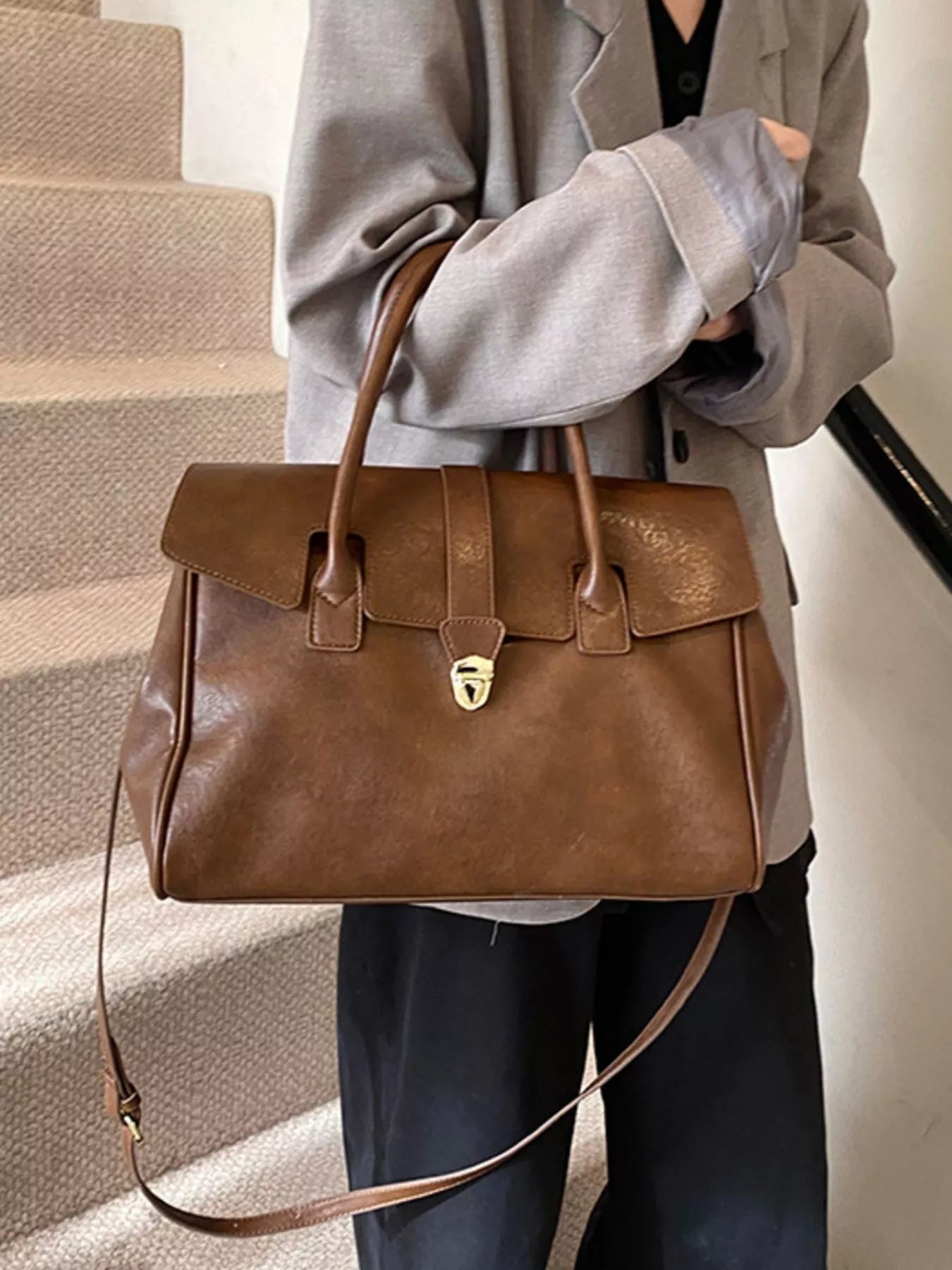 Buckle PU Leather Handbag