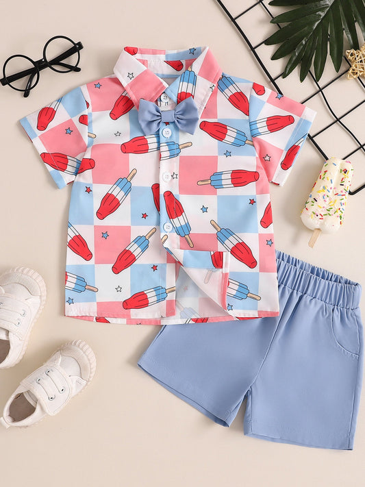 Children's Printed Short Sleeve Shirt and Shorts Set