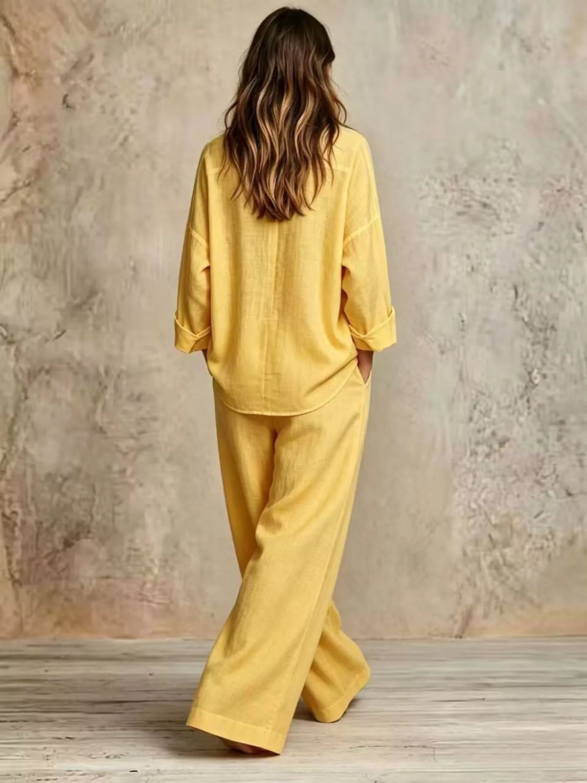 Full Size Button-Down Shirt and Wide-Leg Pants Set Plus Size