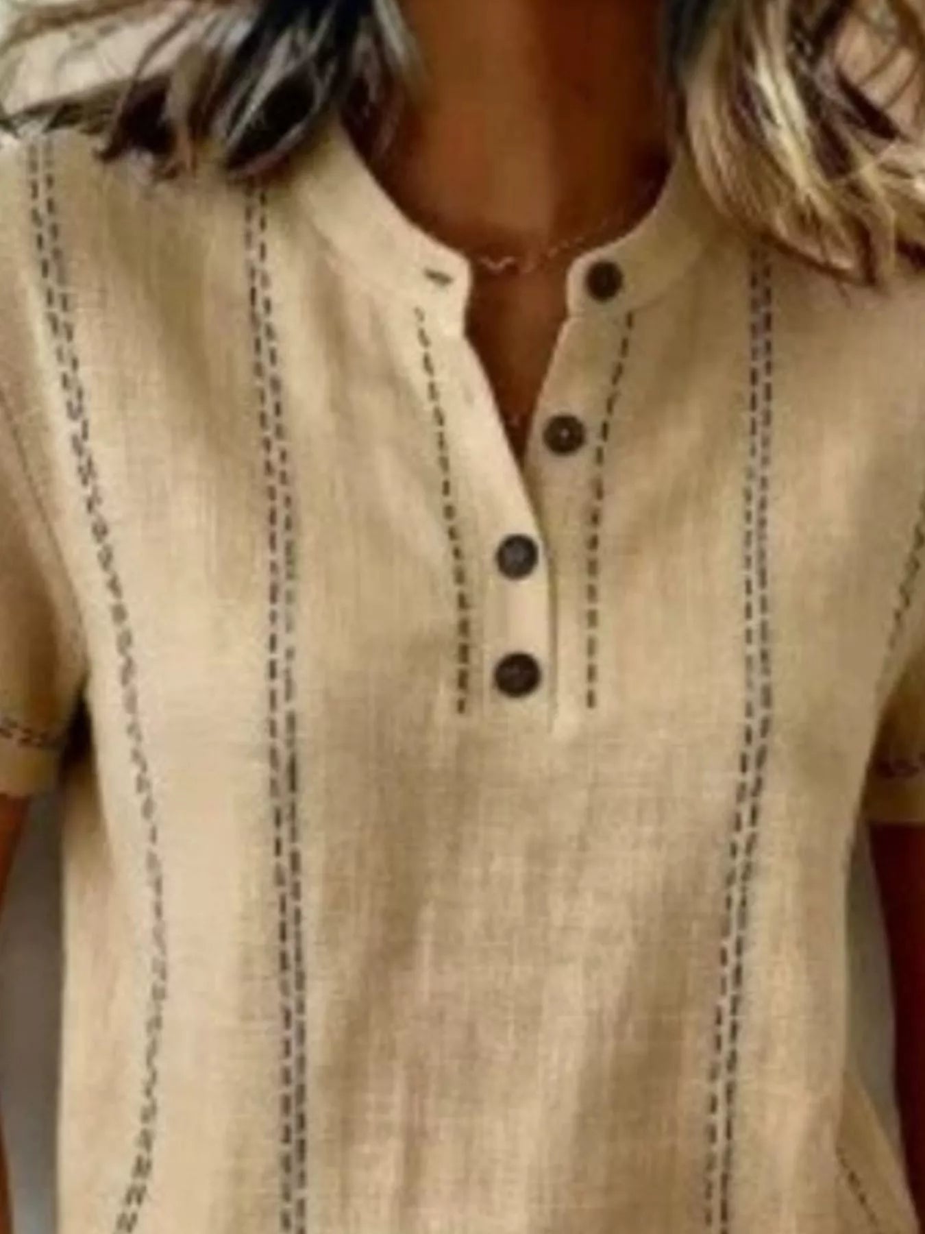 Full Size Button Detail Short Sleeve Blouse Plus Size