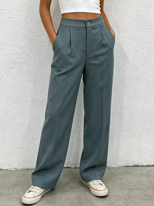 High Waist Wide Leg Pleated Pants