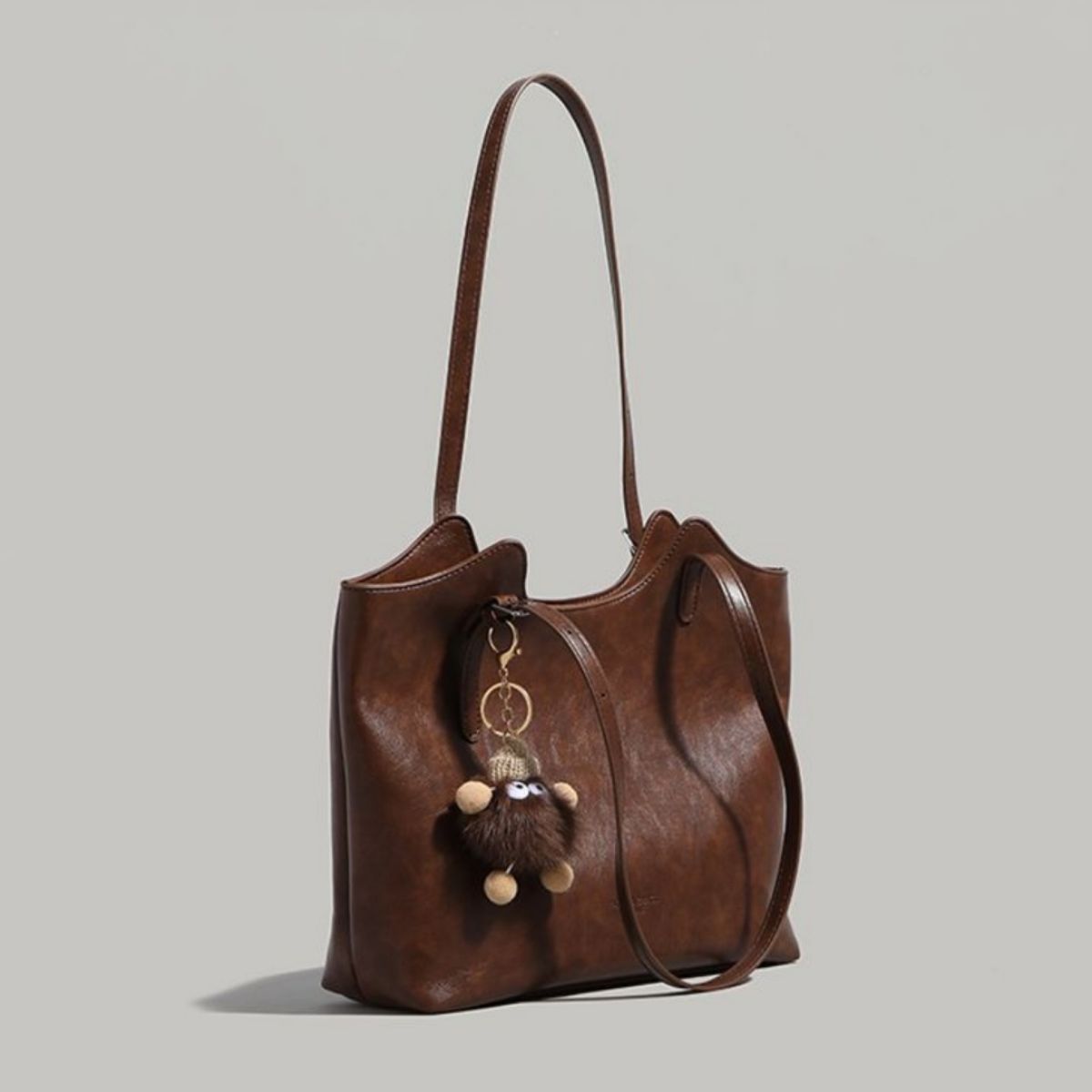 Leather Tote Bag with Charm