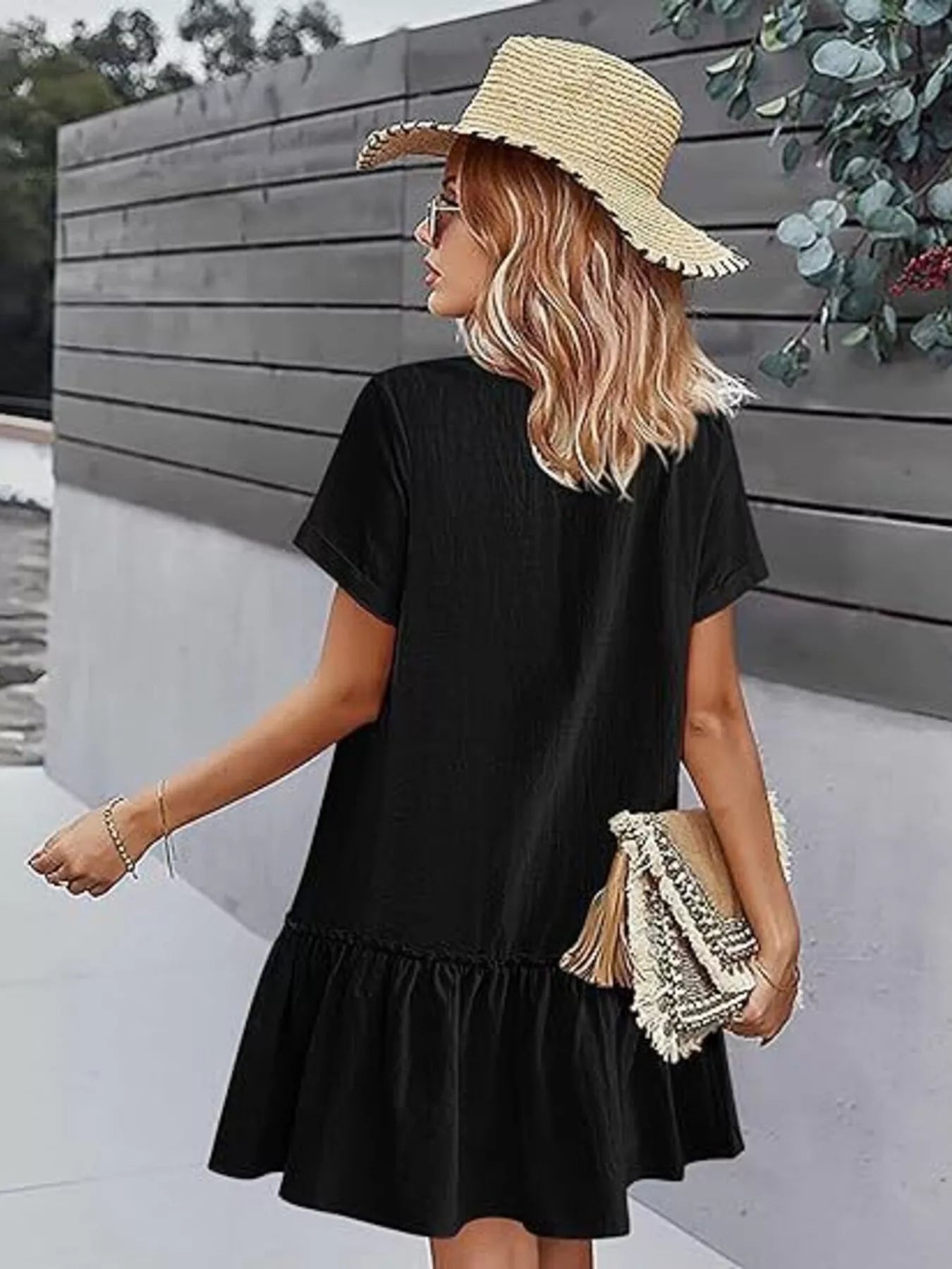 Full Size Button-Down Ruffle Hem Mini Dress Plus Size