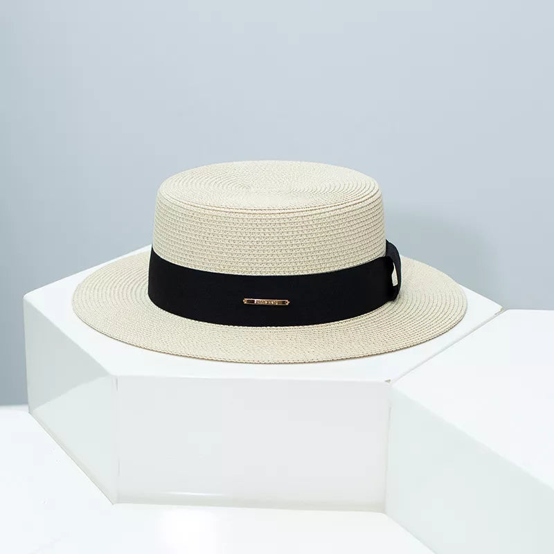 Straw Boater Hat with Ribbon