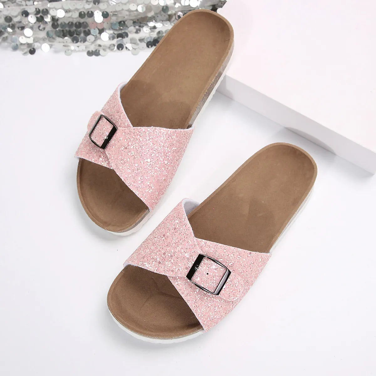 Glitter Buckle Strap Sandals