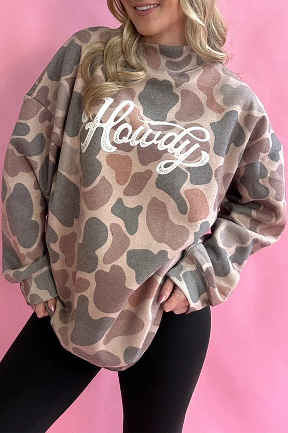 Plus Size Multicolour Camouflage Western Graphic Sweatshirt