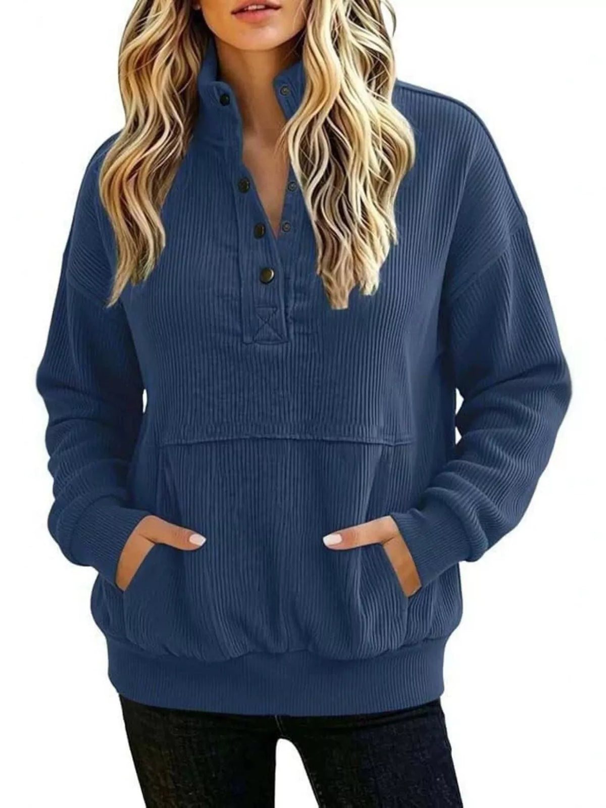 Full Size Quarter Snap Kangaroo Pocket Sweatshirt Plus Size