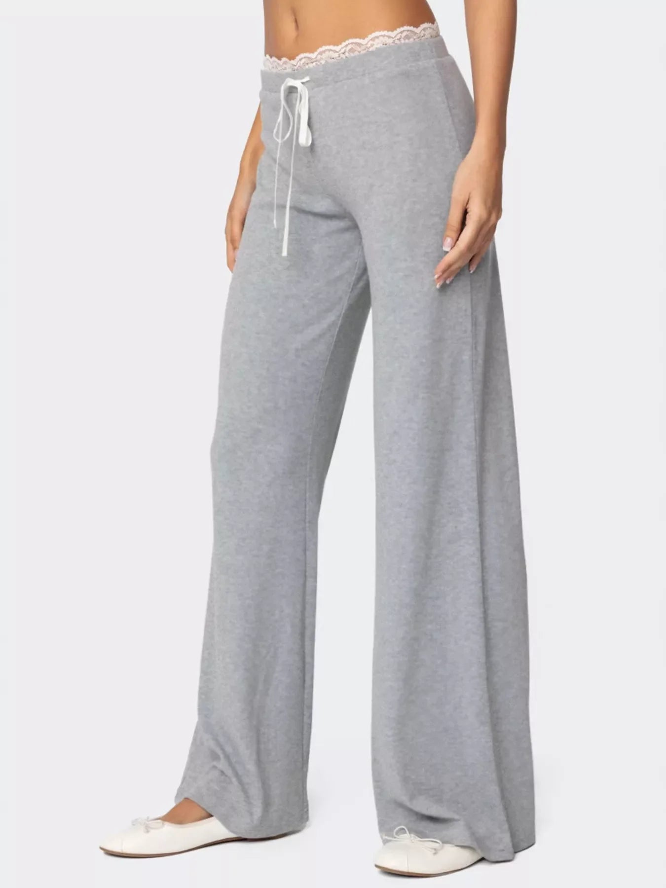 Lace Trim Wide Leg Pants