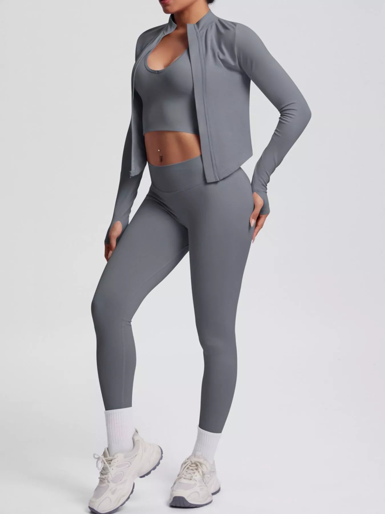 Tank & Zip-Up Jacket and Leggings Three-Piece Active Set