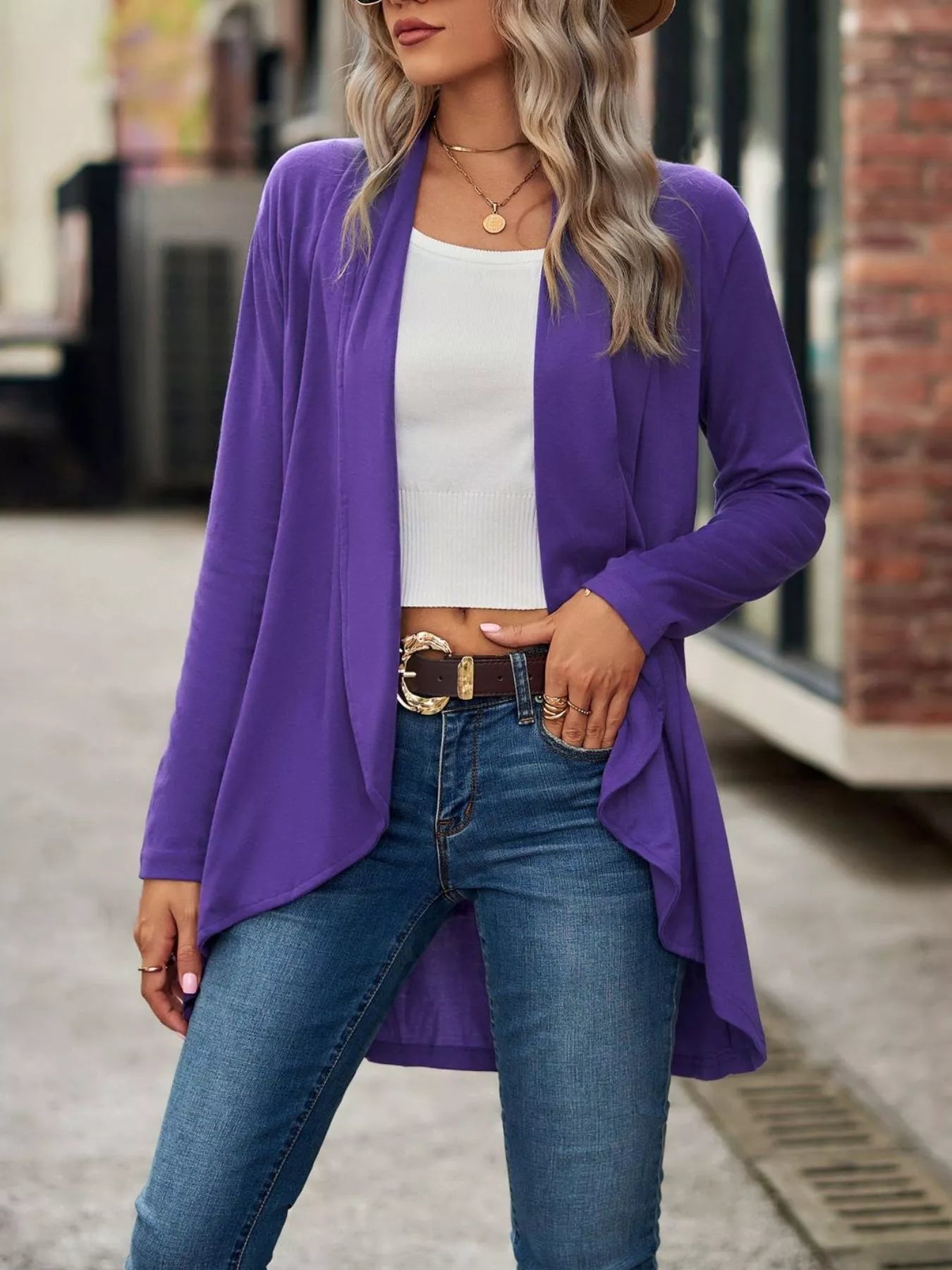 Open-Front Dropped Shoulder Cardigan