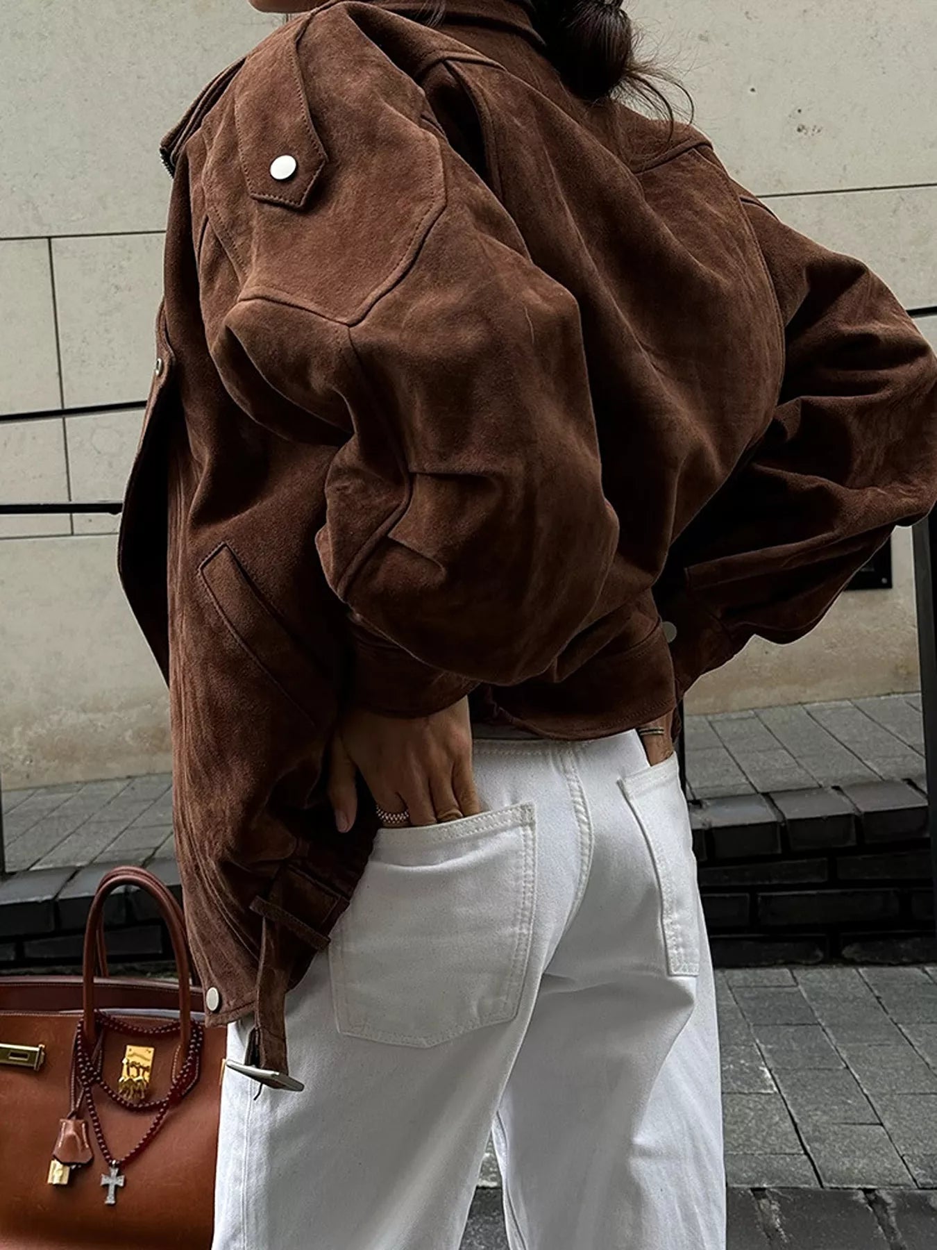 Zip Up Dropped Shoulder Moto Jacket
