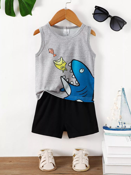 Children's Shark Graphic Tank Top & Shorts Set