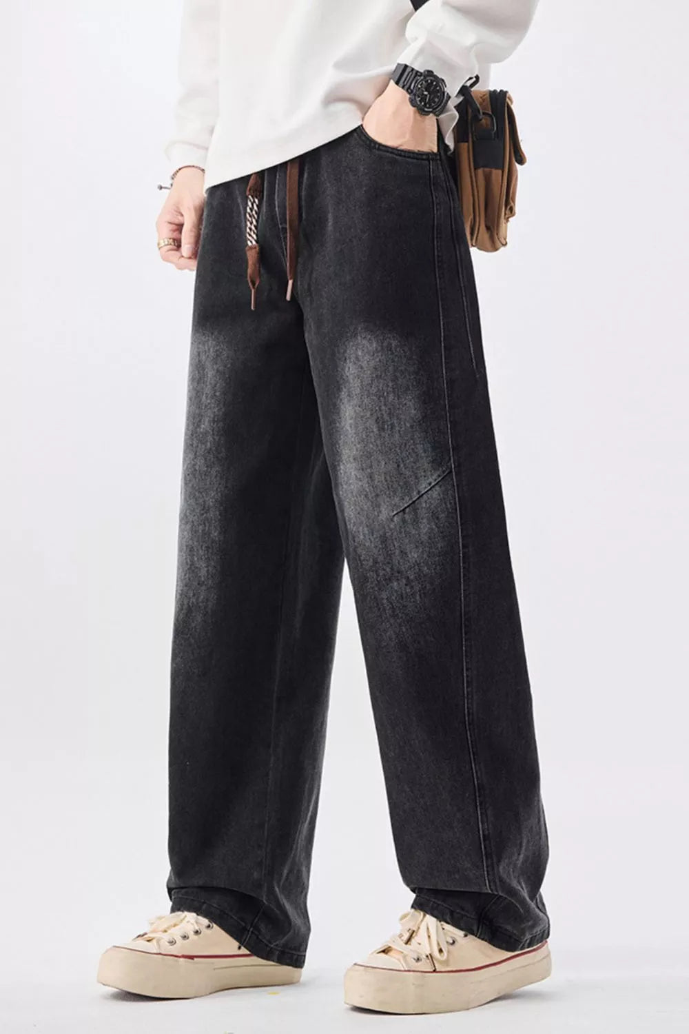 Men's Plus Size Vintage Wash Wide Leg Jeans
