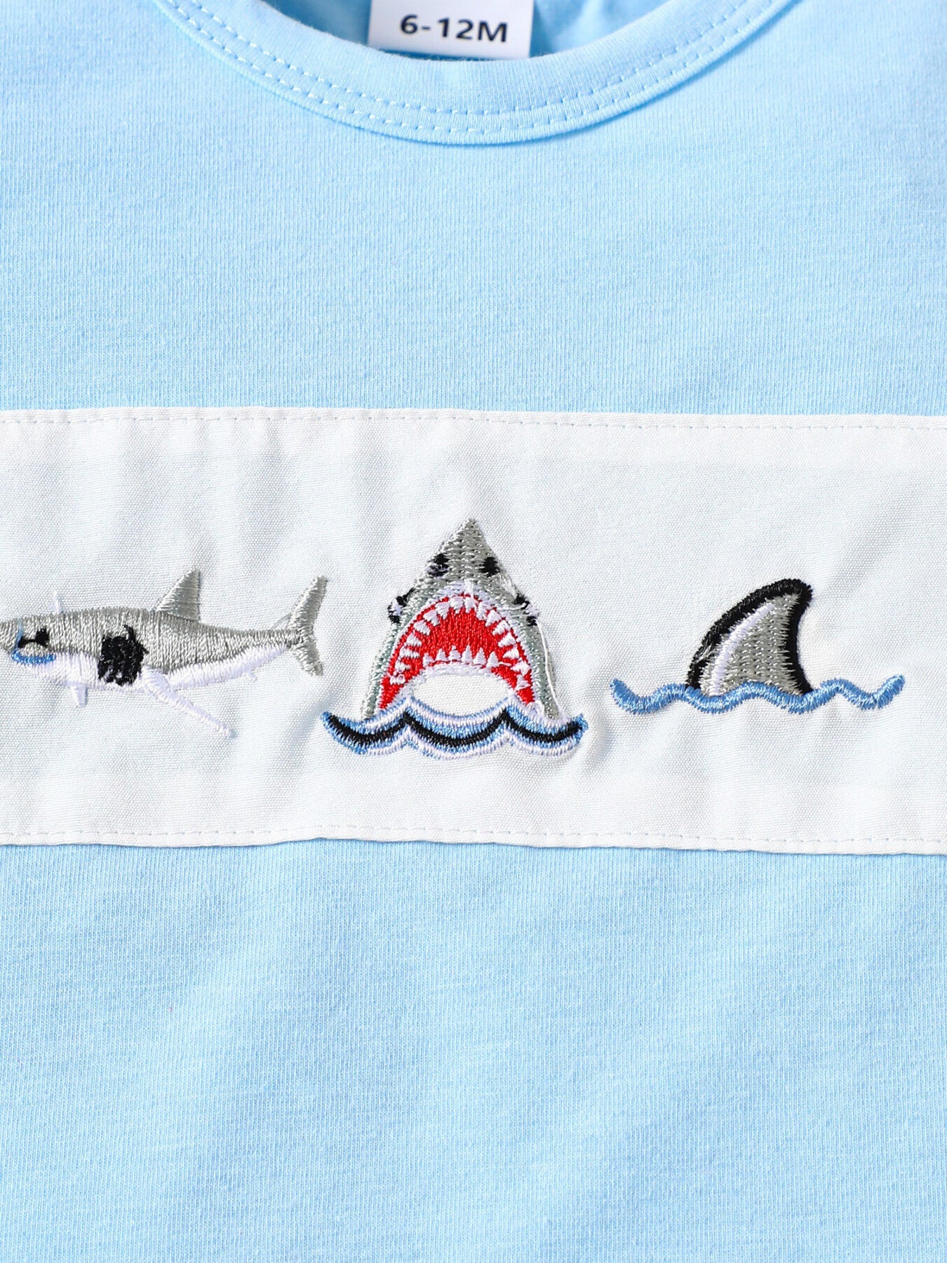 Children's Shark Embroidered T-shirt and Striped Shorts Set