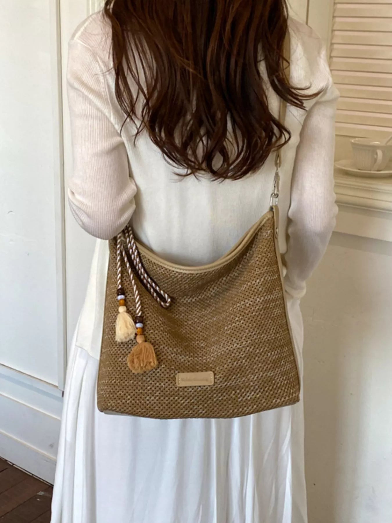 Tassel Woven Crossbody Bag