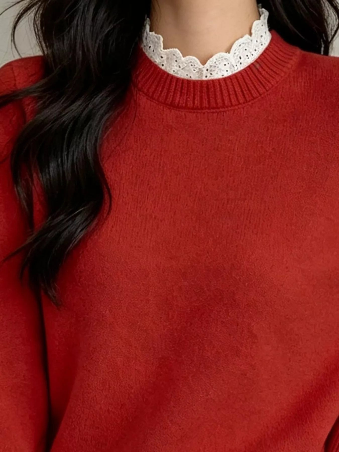 Lace Trim Mock Neck Sweater