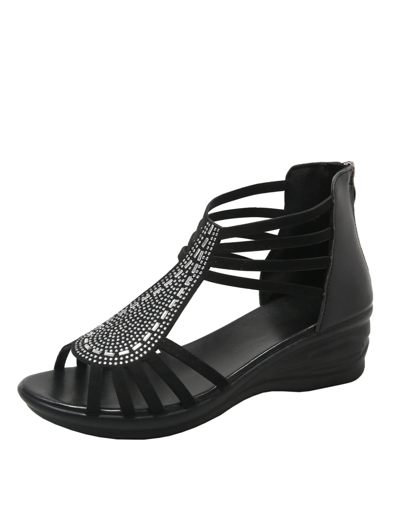 Rhinestone Embellished Strappy Wedge Sandals