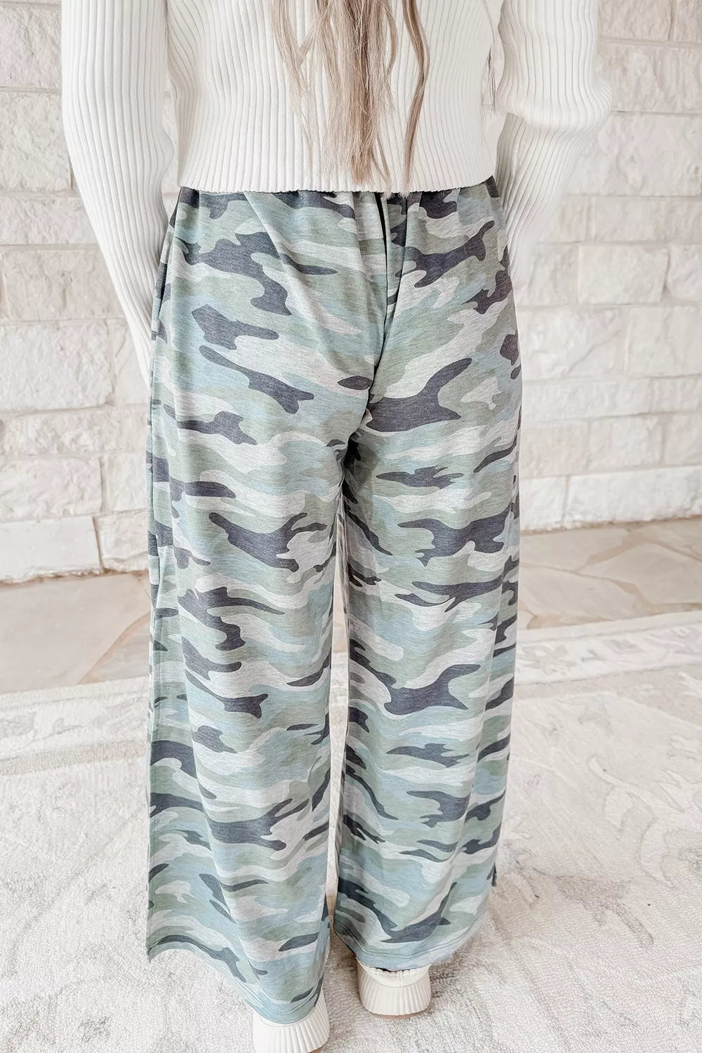 Camouflage Wide-Leg Drawstring Pants