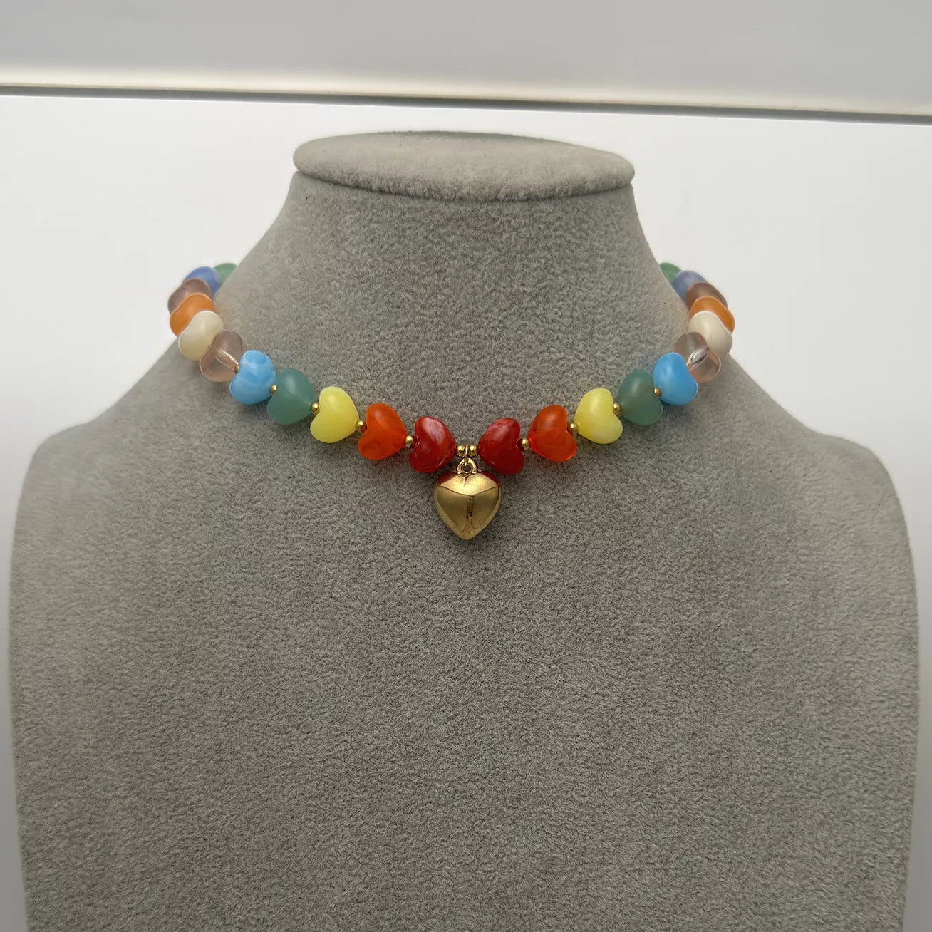 Colorful Heart Pendant Beaded Collarbone Necklace