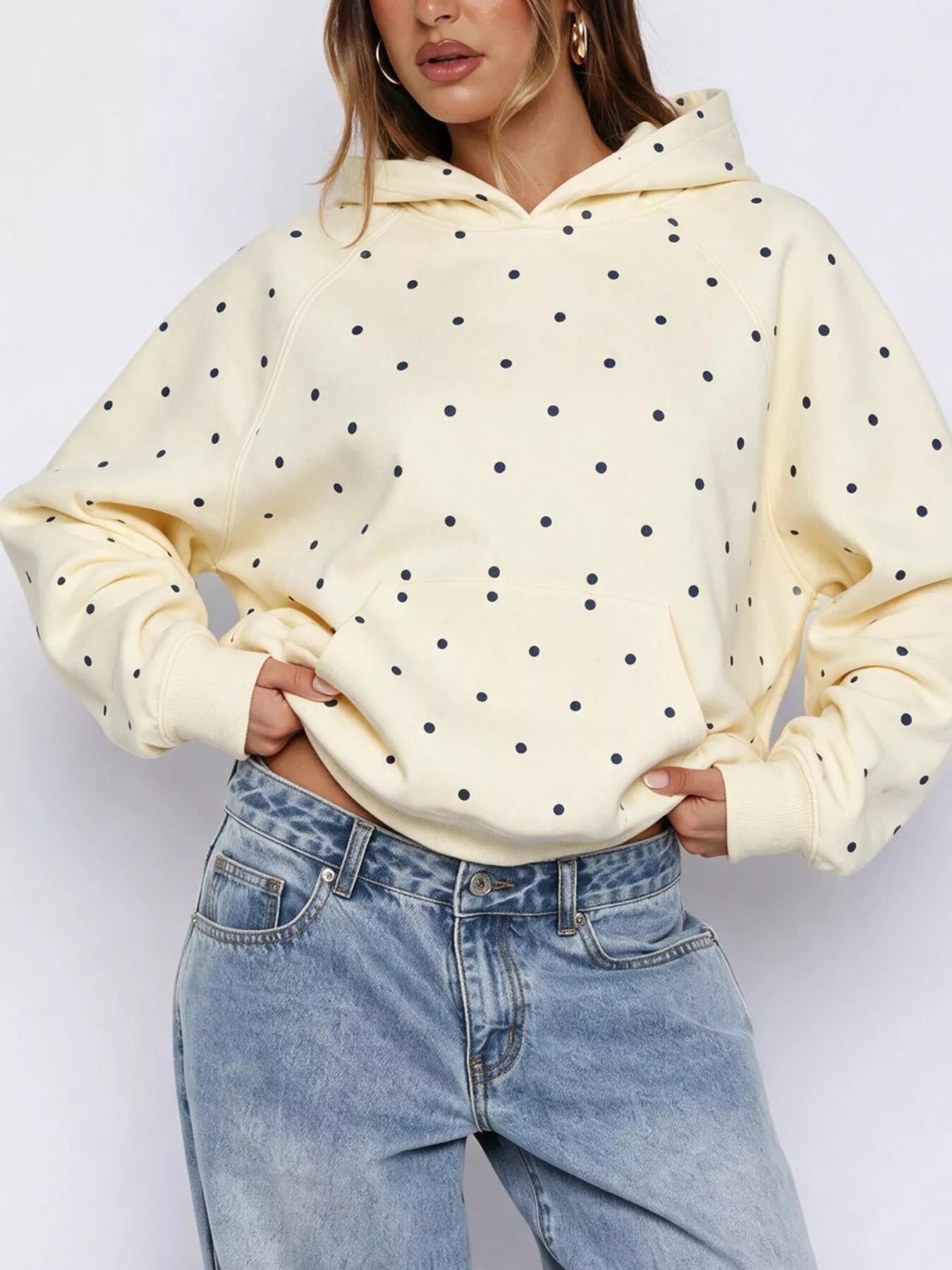 Polka Dot Raglan Sleeve Hoodie