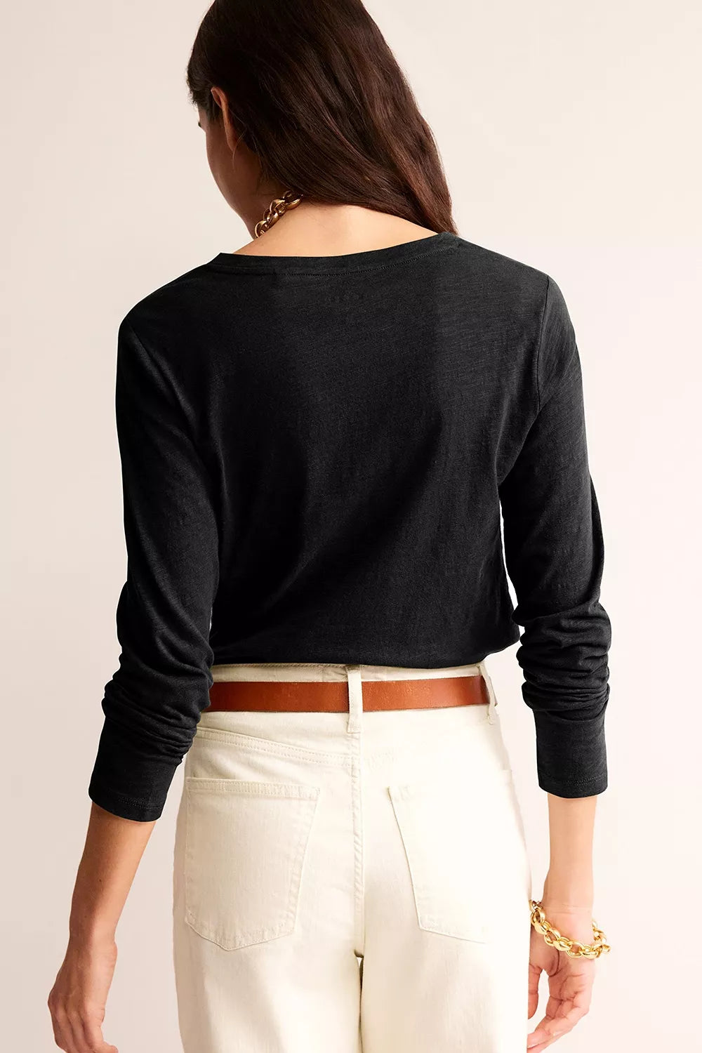Solid Color V Neck Long Sleeve Stretchy Top