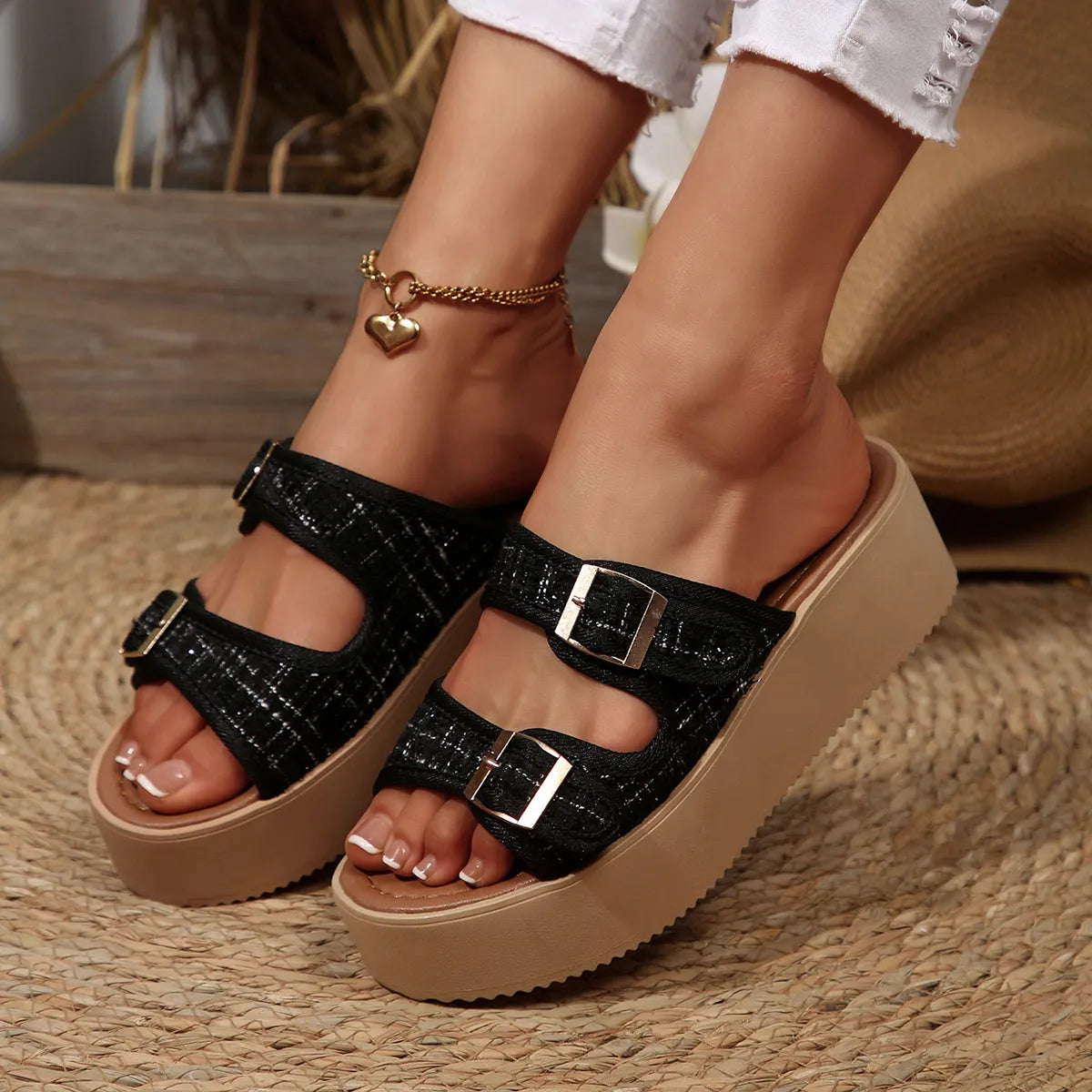 Double Buckle Platform Sandals