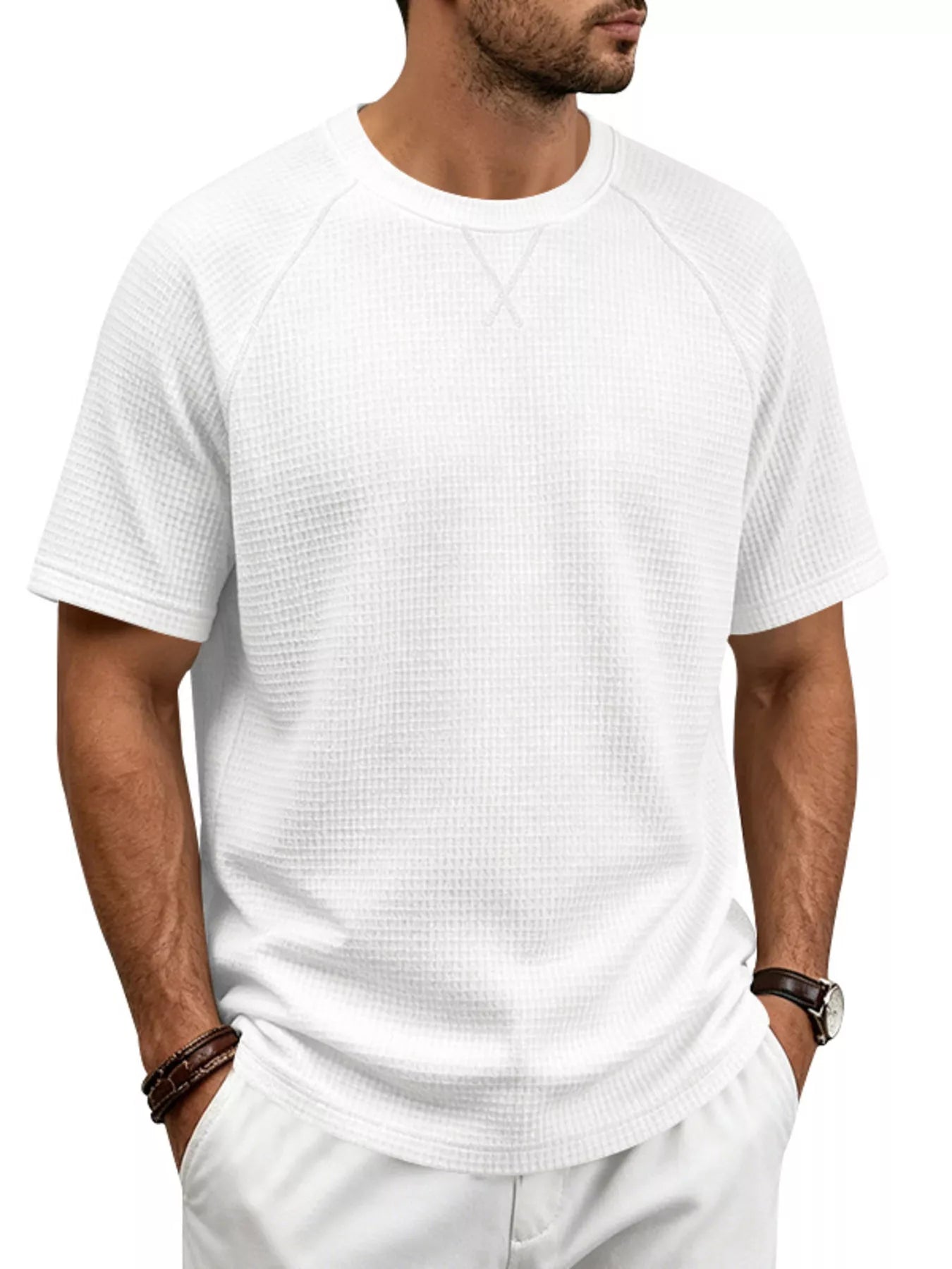 Men's Full Size Waffle Knit Raglan Short Sleeve T-Shirt Plus Size