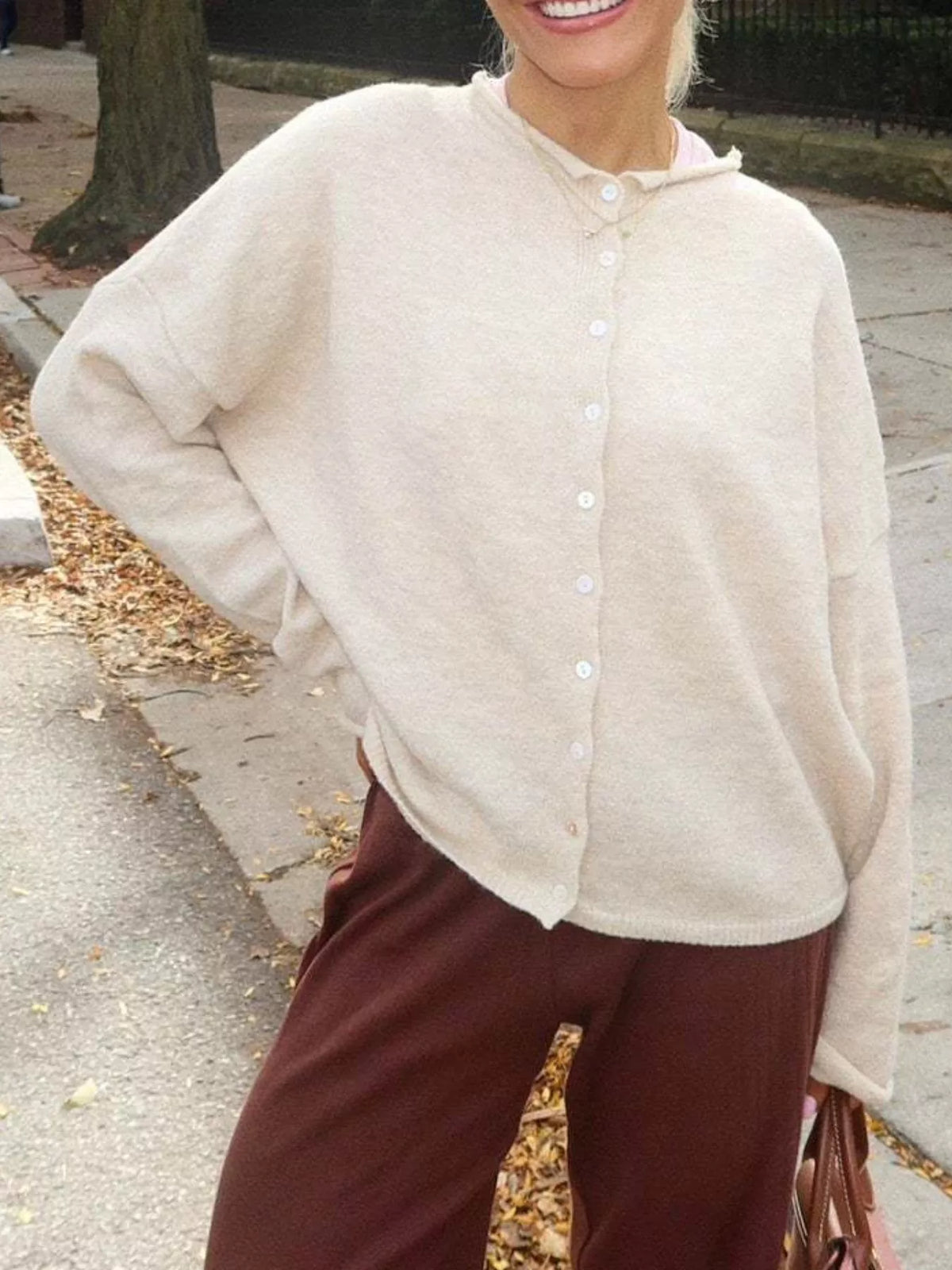 Button-Down Dropped Shoulder Cardigan