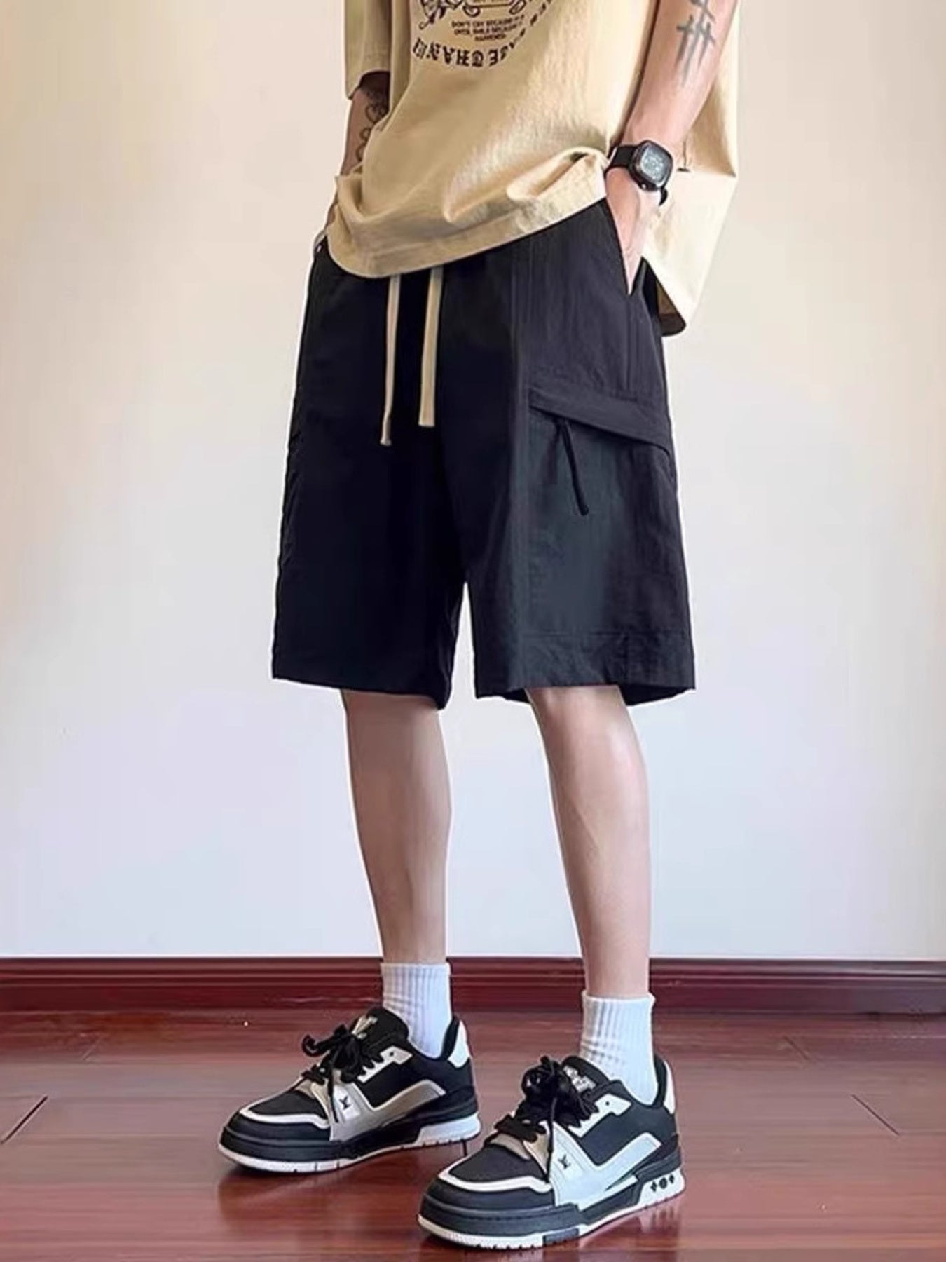 Men's Plus Size Drawstring Relaxed Fit Cargo Shorts