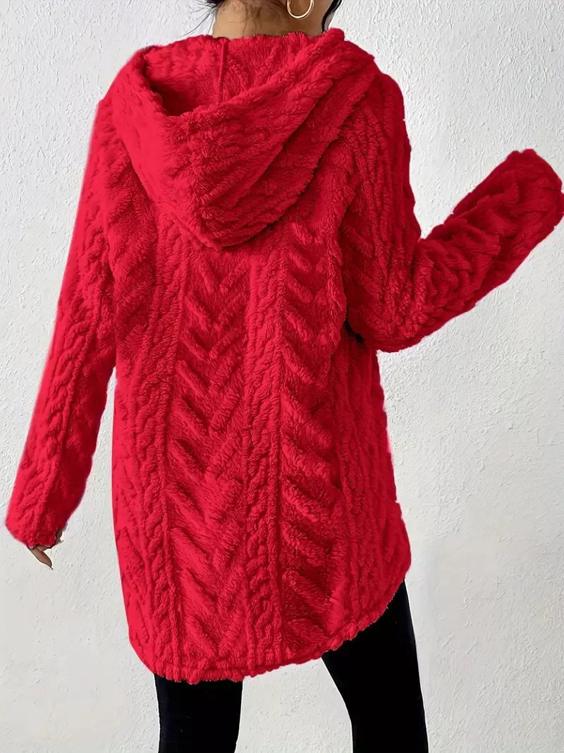 Cozy Textured Drawstring Fleece Hoodie