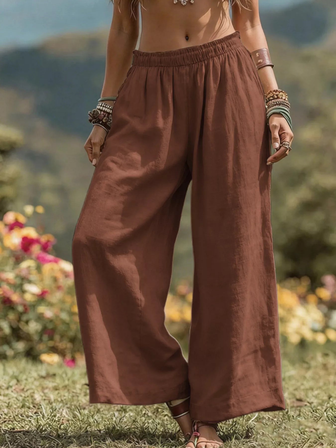 Full Size Bohemian Wide-Leg Pants Plus Size