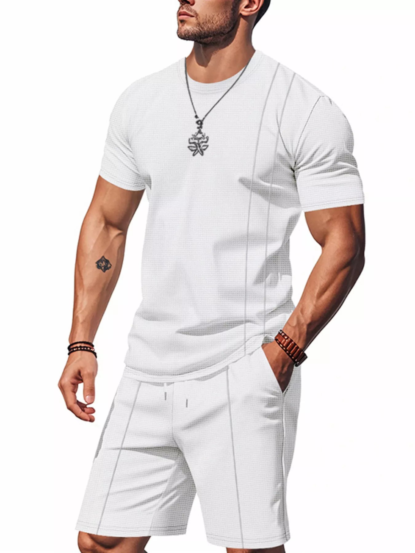 Men's Full Size Casual Striped Short Sleeve T-Shirt and Shorts Set Plus Size