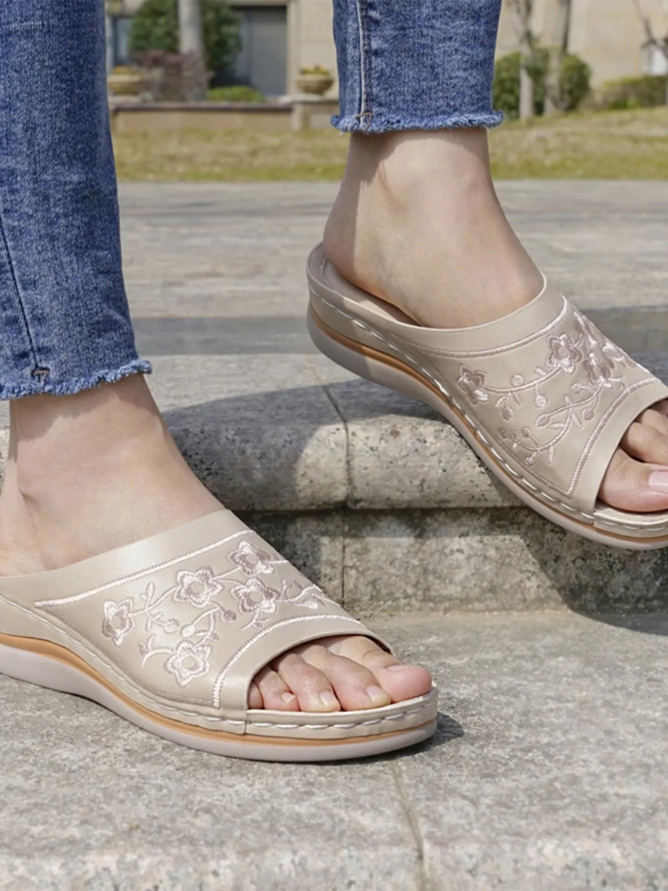 Floral Embroidered Comfort Sandals