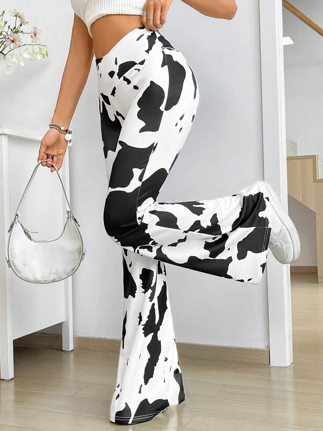 Cow Print Flared Pants