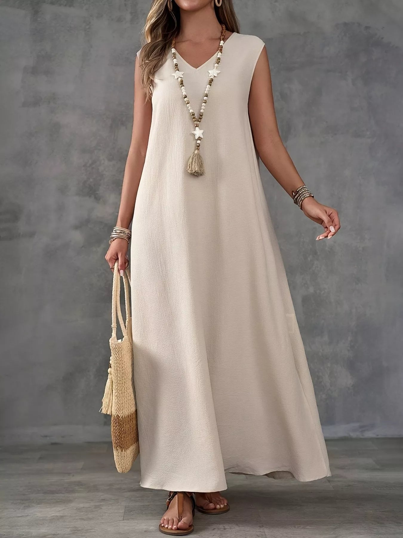Sleeveless V-Neck Side-Slit Maxi Dress