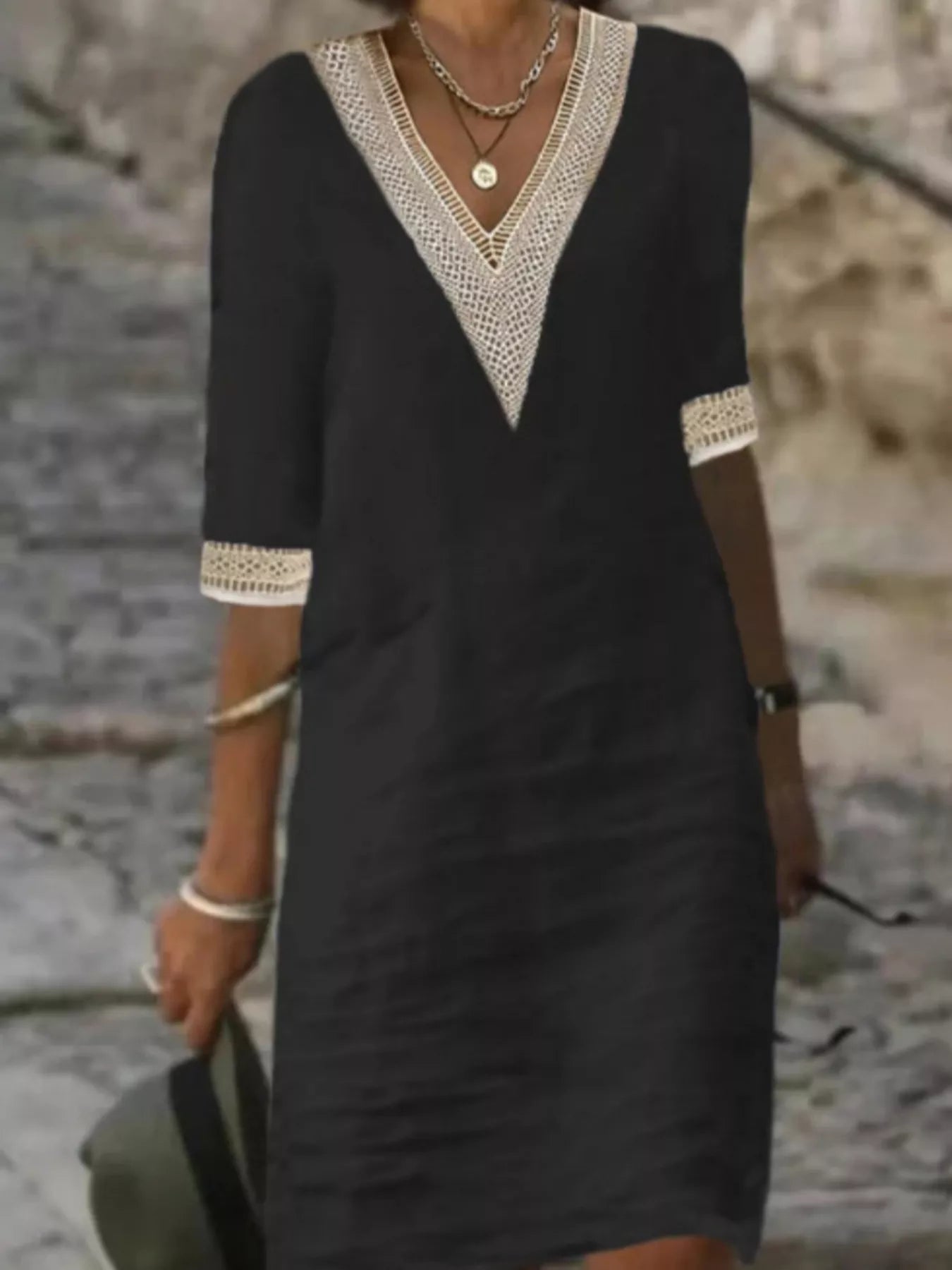 Full Size V-Neck Half Sleeve Dress Plus Size
