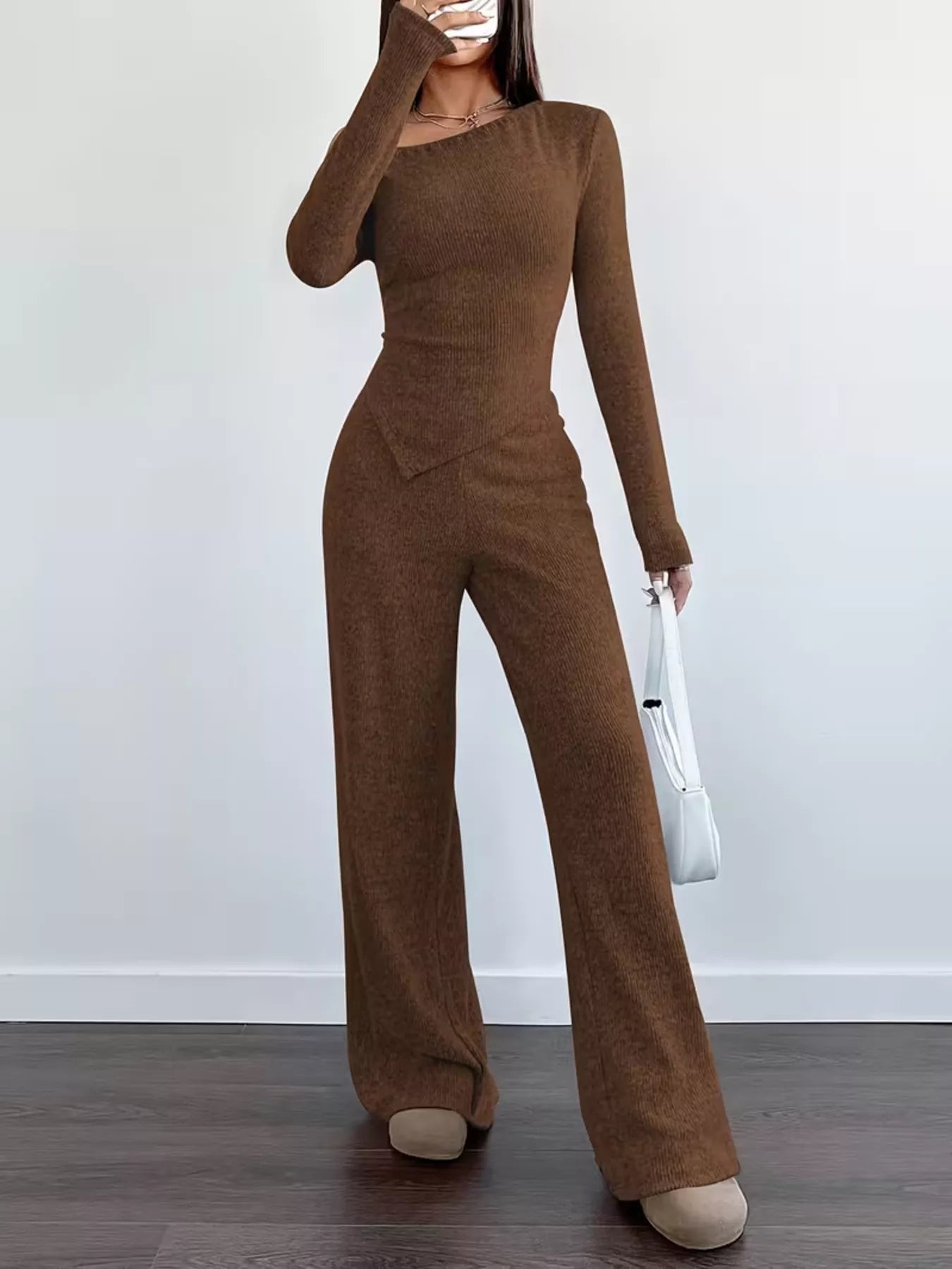 Chic One-Shoulder Asymmetrical Top and Wide-Leg Pants Set