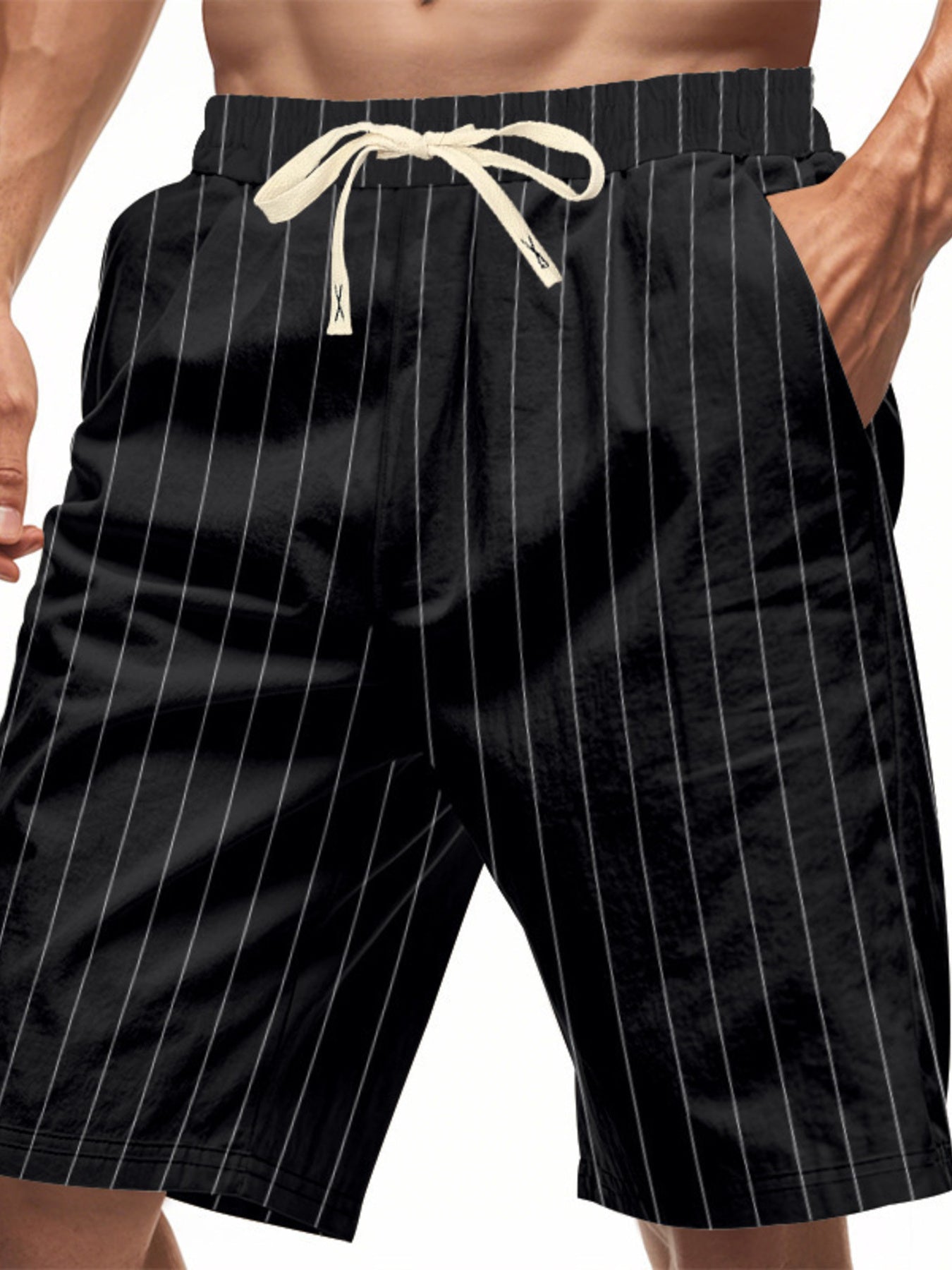 Men's Full Size Striped Drawstring Casual Shorts Plus Size