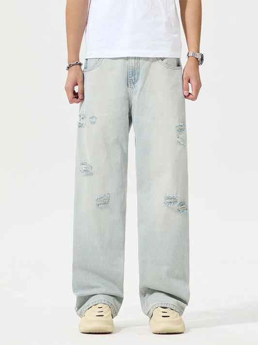 Men's Full Size Distressed Wide Leg Jeans Plus Size