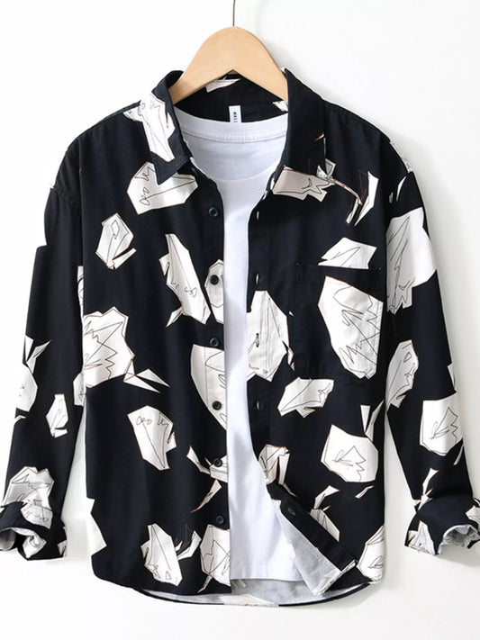 Men's Plus Size Abstract Print Long Sleeve Casual Shirt