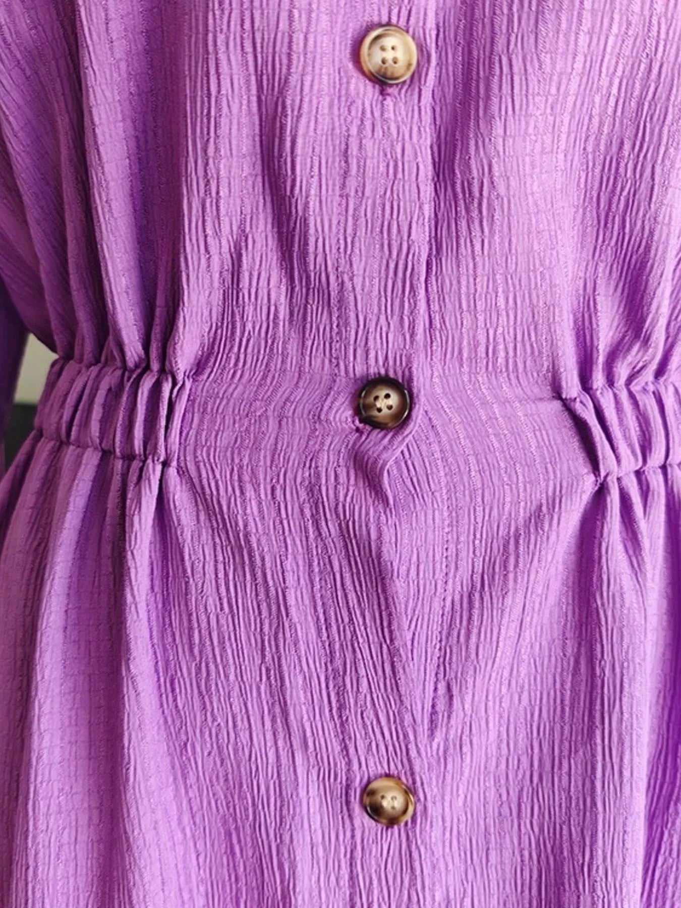 Full Size Textured Button Front Long Sleeve Maxi Dress Plus Size