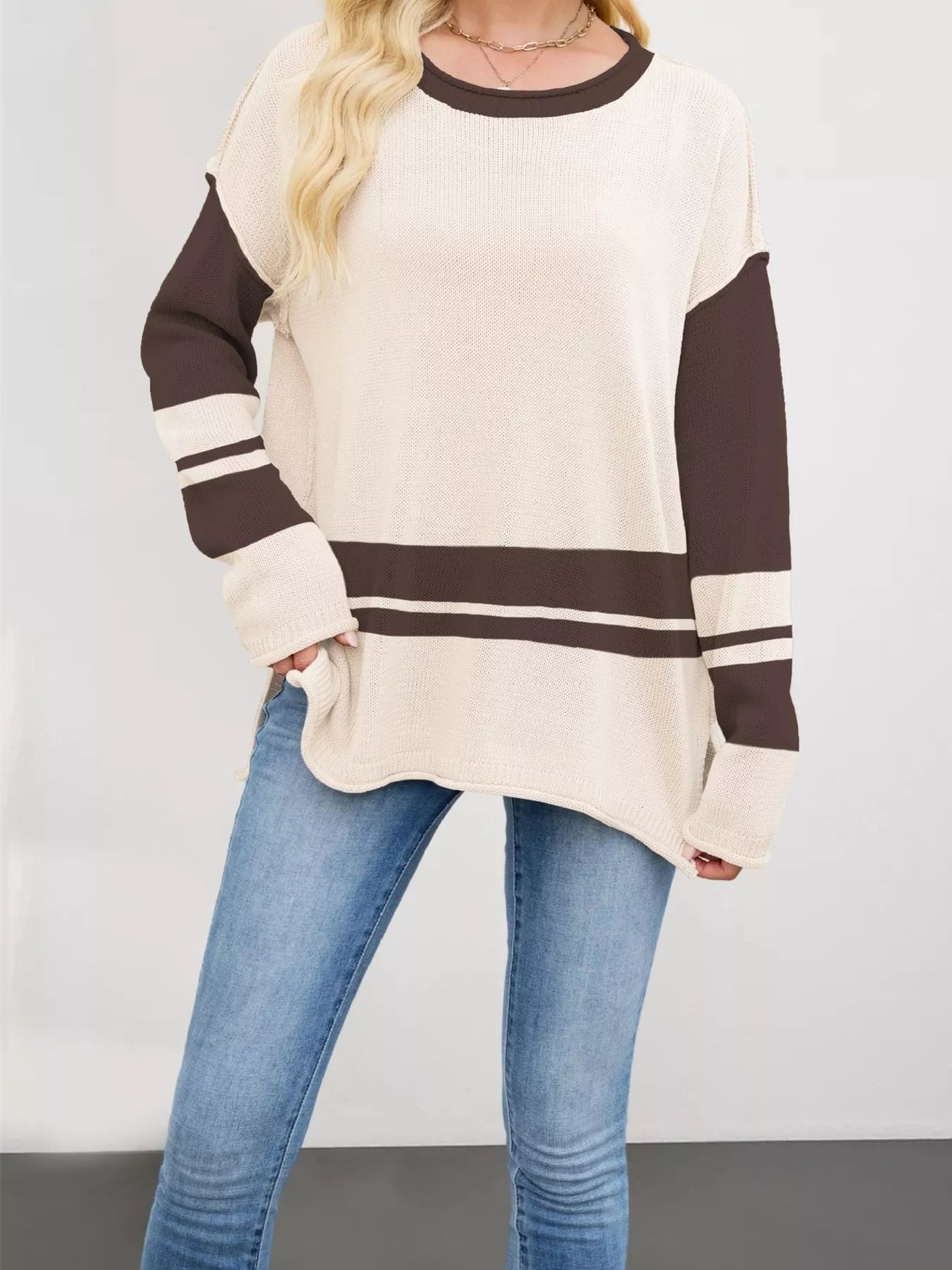 Striped Dropped Shoulder Sweater