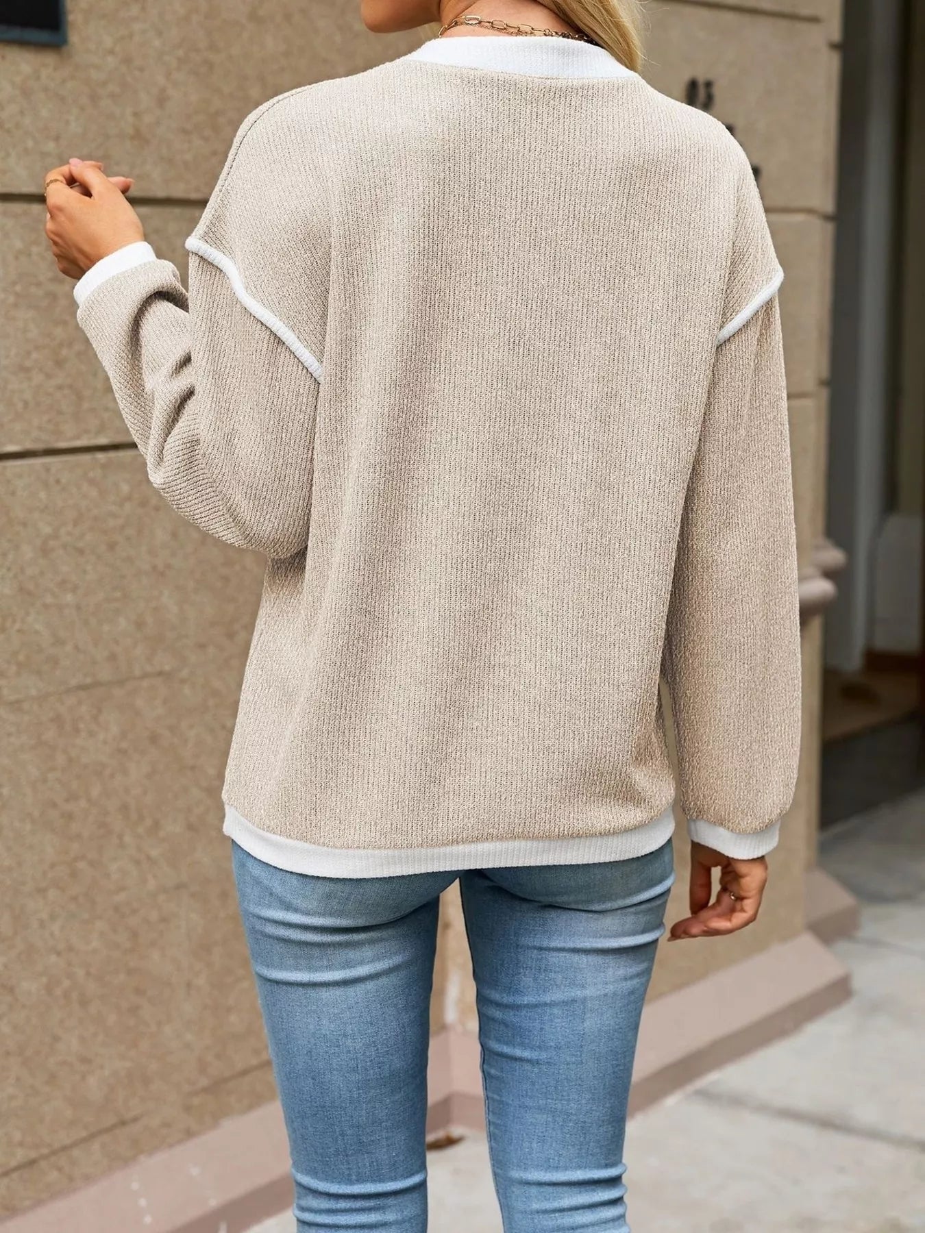 Button Detail Dropped Shoulder T-Shirt