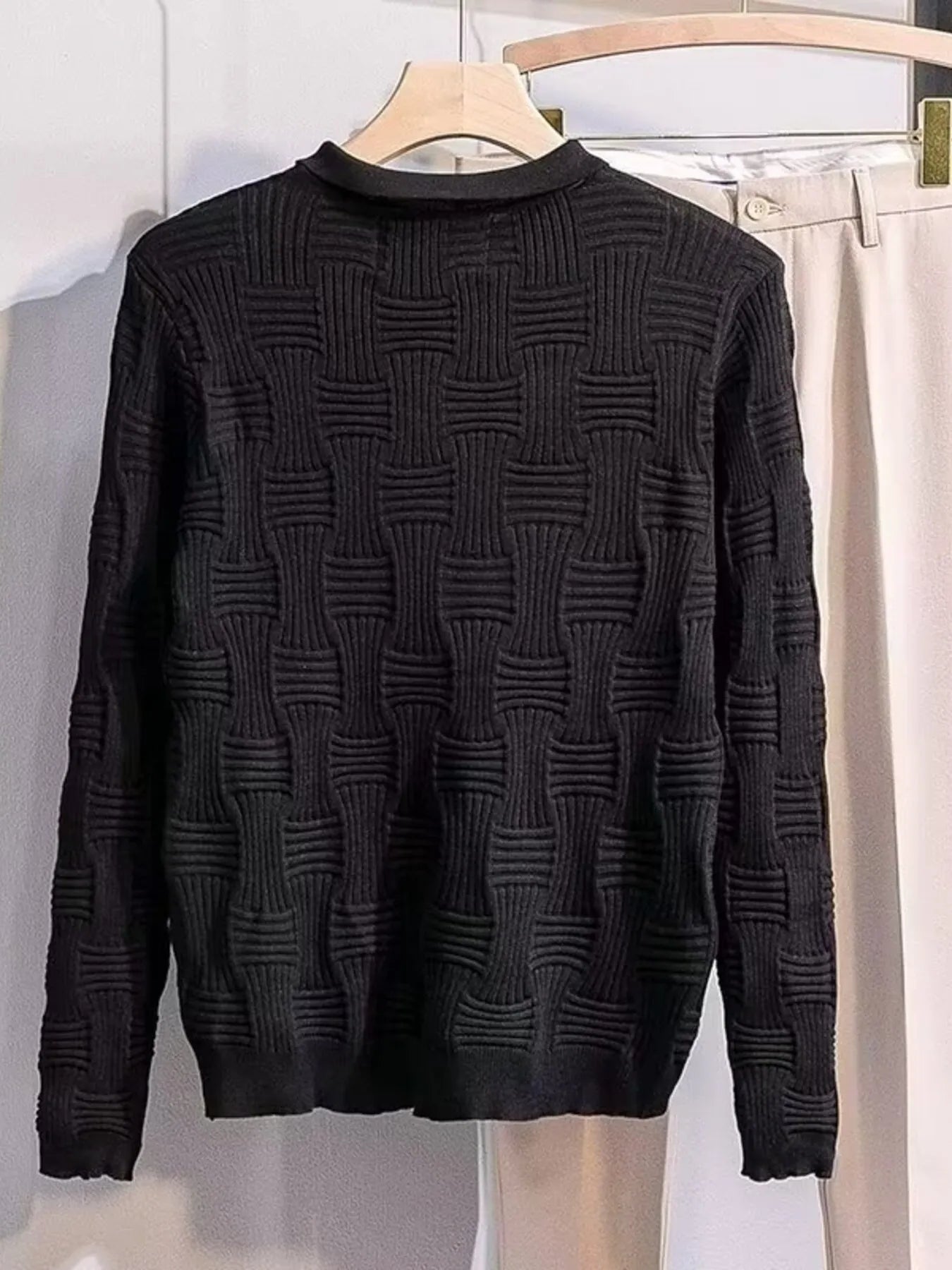 Men's Plus Size Textured Knit Polo Knit Top