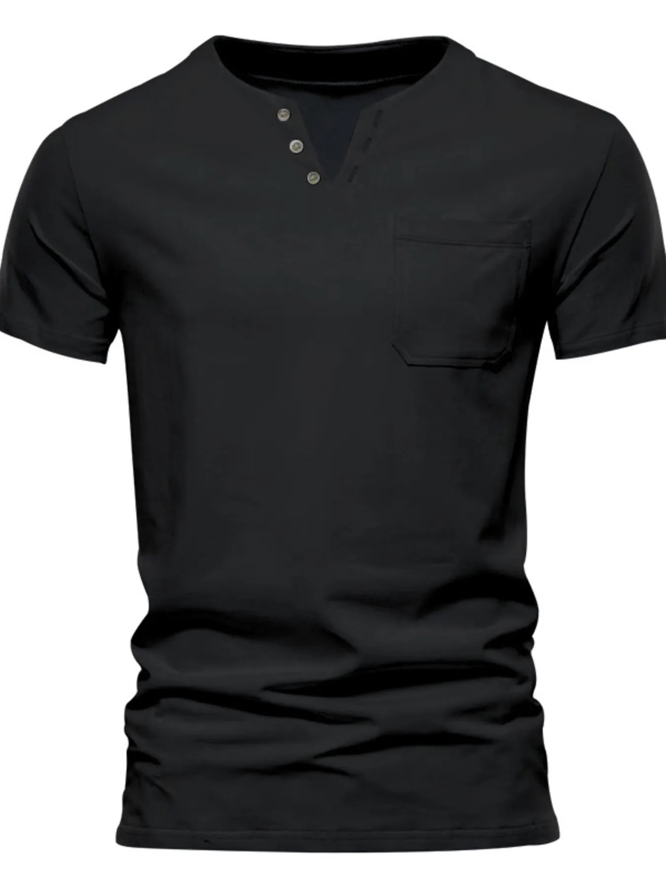 Men's Full Size Notched Henley T-Shirt with Chest Pocket Plus Size