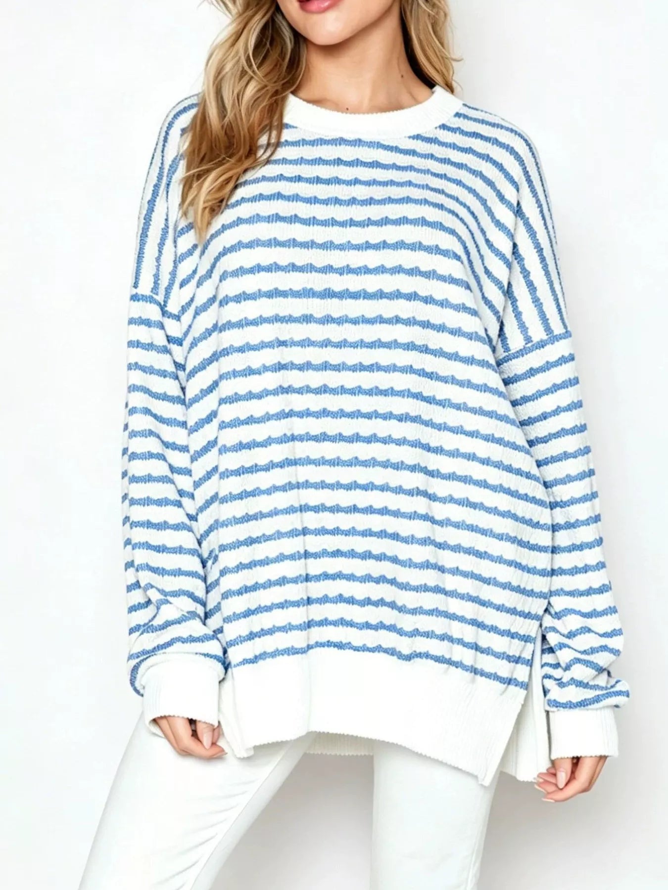 Oversized Striped Crew Neck Sweatshirt
