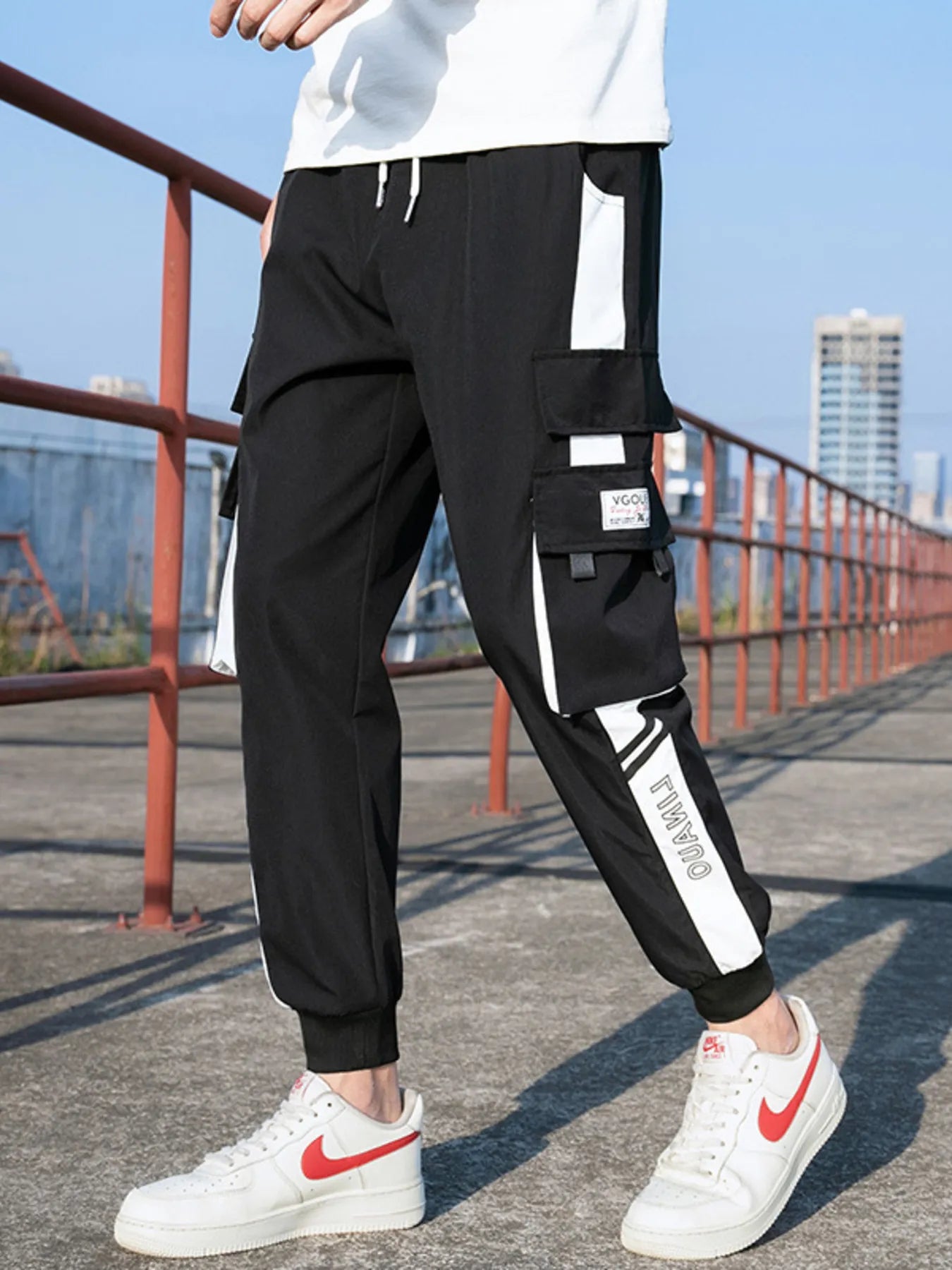 Men's Plus Size Casual Cargo Pants with Drawstring
