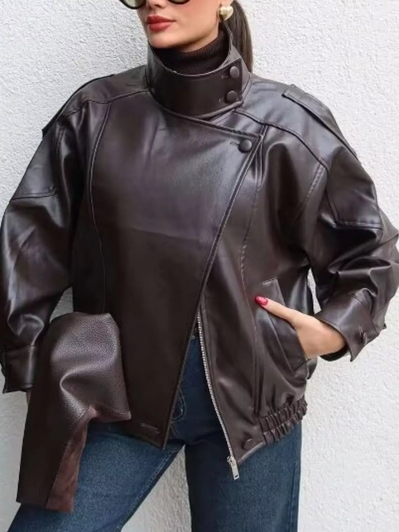 Zip-Up Faux Leather Moto Jacket